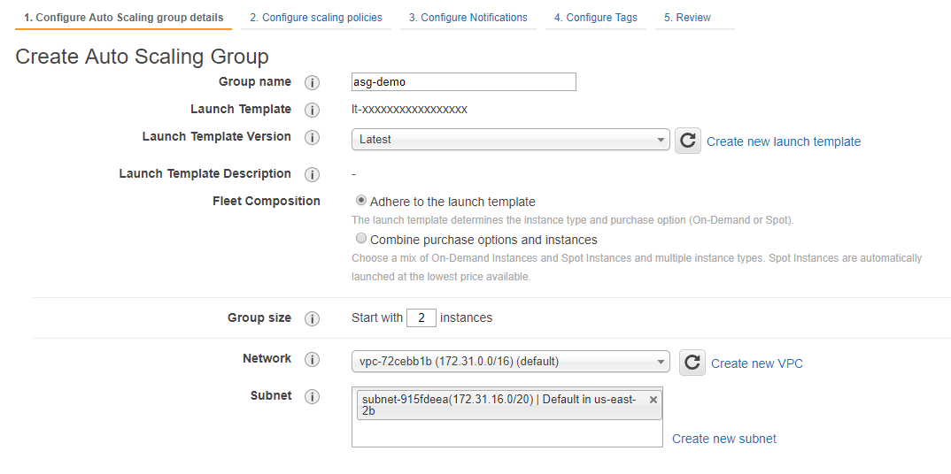 General Auto Scaling Group settings