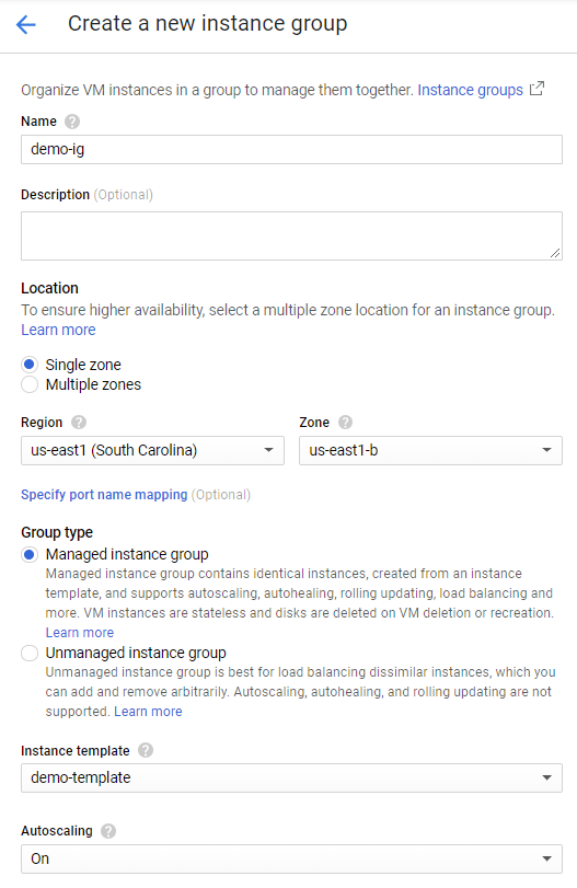 Creating an instance group