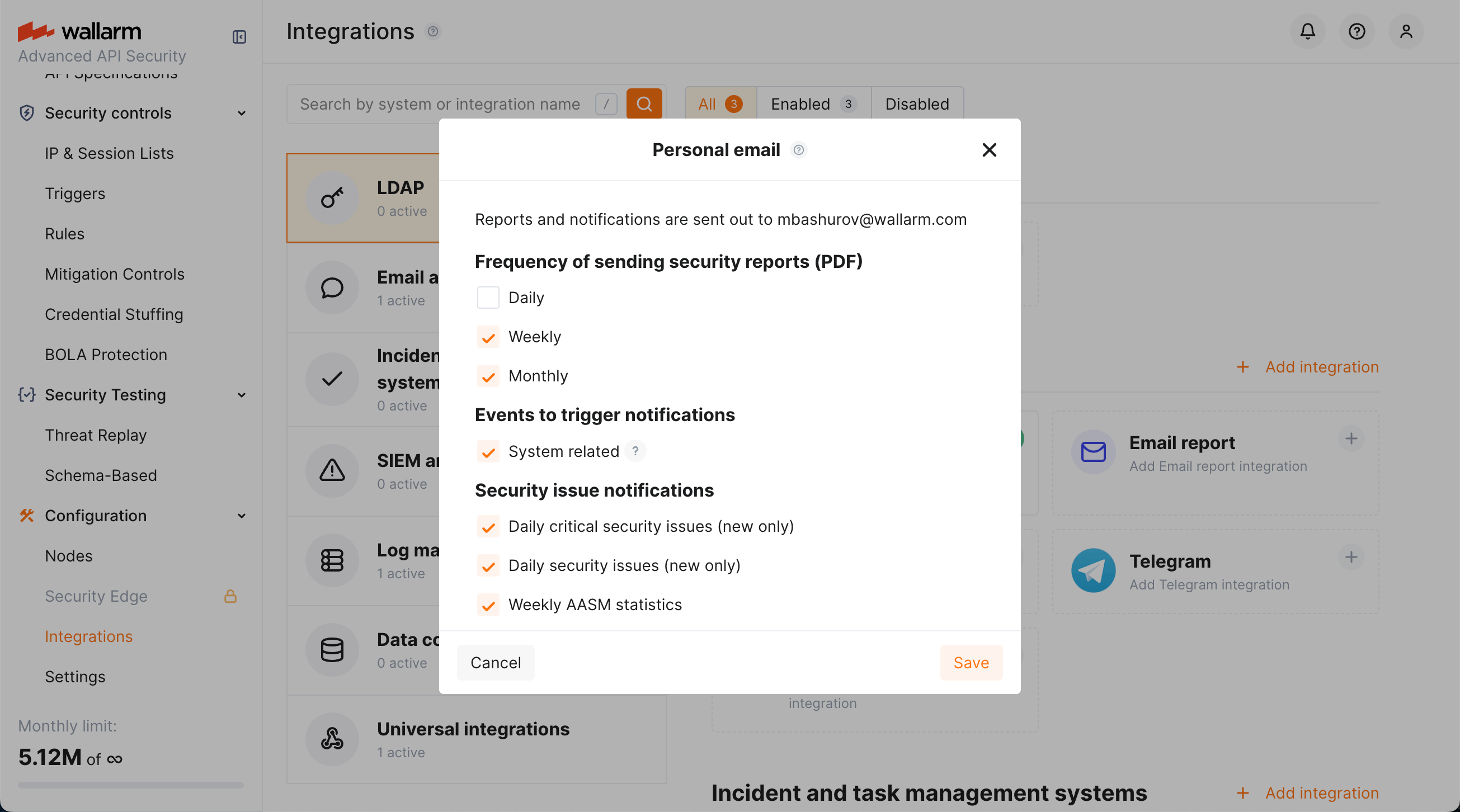 Email report integration