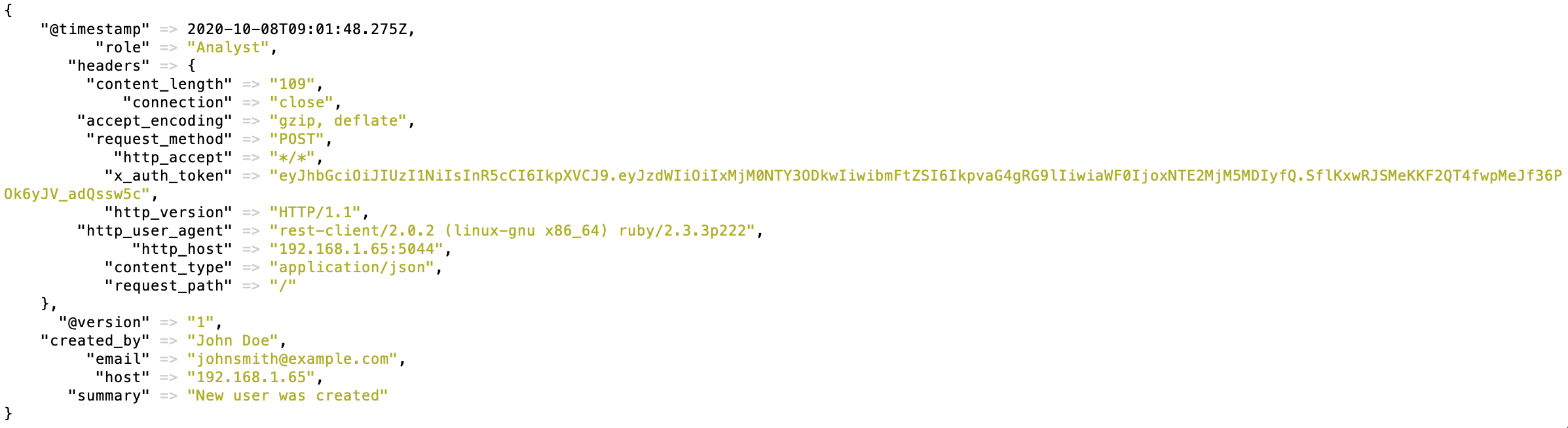 Log about new user in ArcSight Logger from Logstash