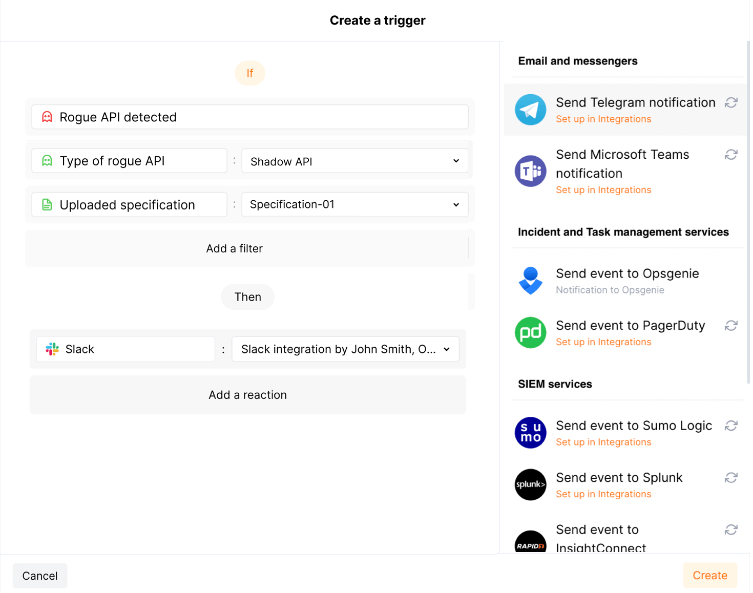 Rogue API detected trigger